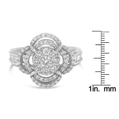 Exquisite 14k White Gold Diamond Floral Cluster Quatrefoil Cocktail Ring