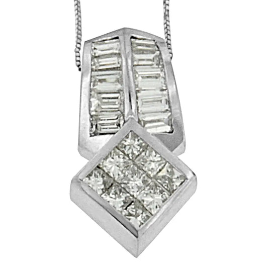 Exquisite 14k White Gold Diamond Multi-shape Pendant Necklace