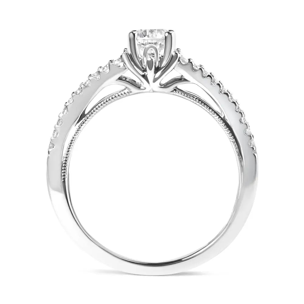 Stunning 14k White Gold Split Shank Engagement Ring – Size 7