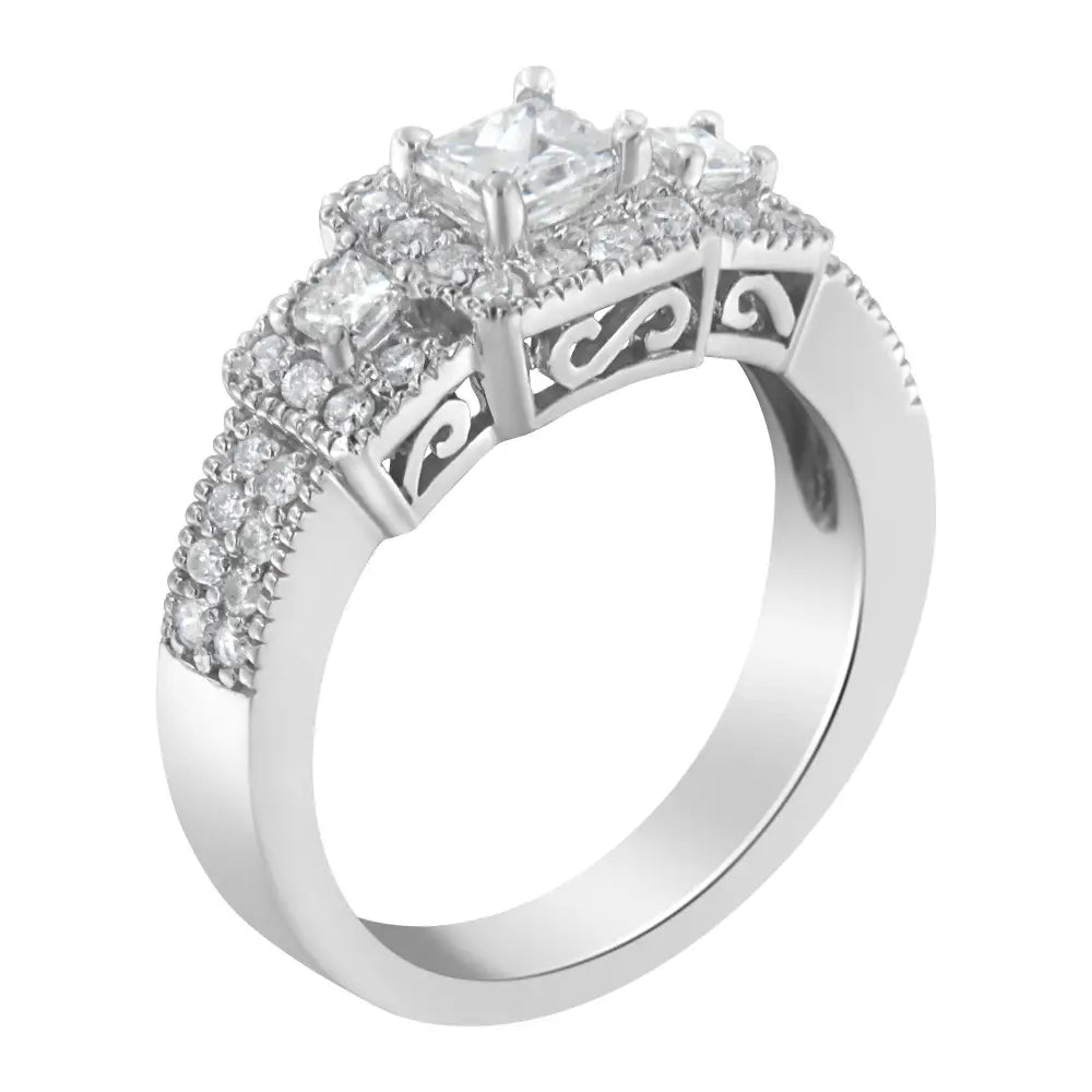 Exquisite 14k White Gold Diamond Three Stone Ring for Timeless Elegance