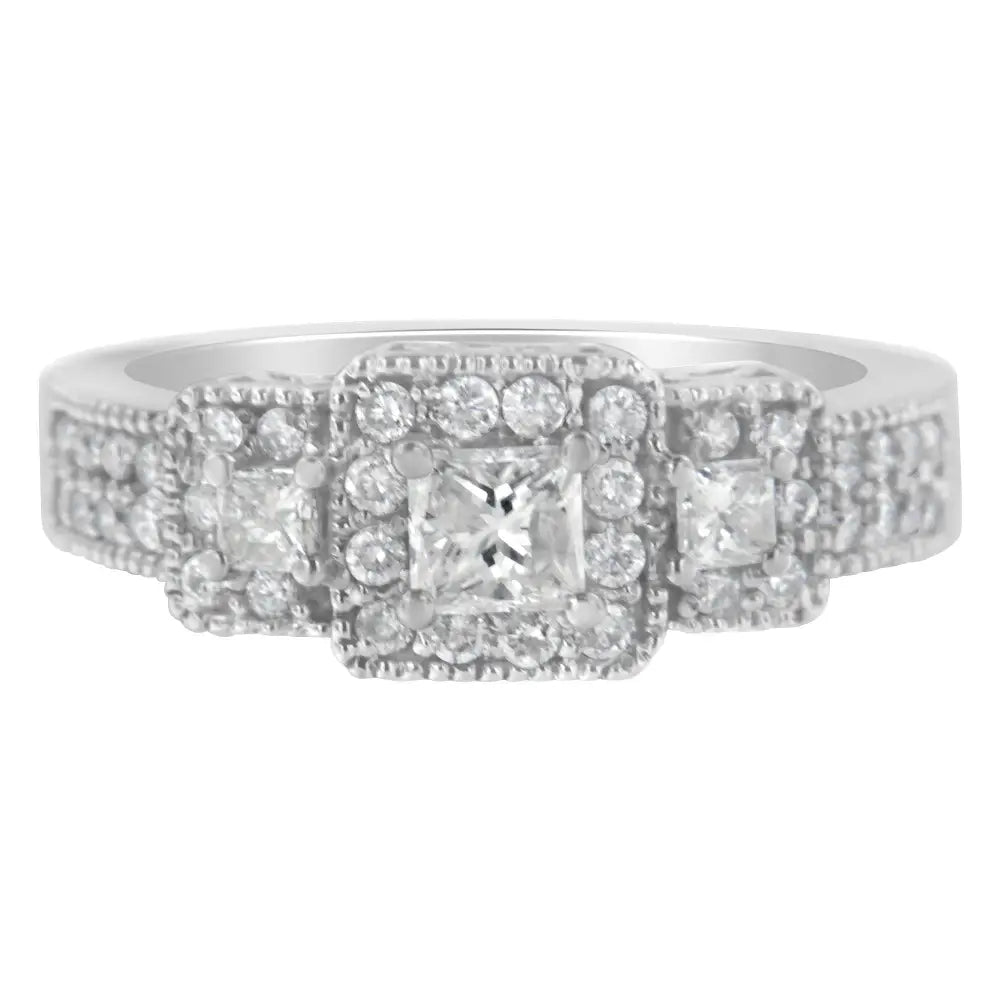 Exquisite 14k White Gold Diamond Three Stone Ring for Timeless Elegance