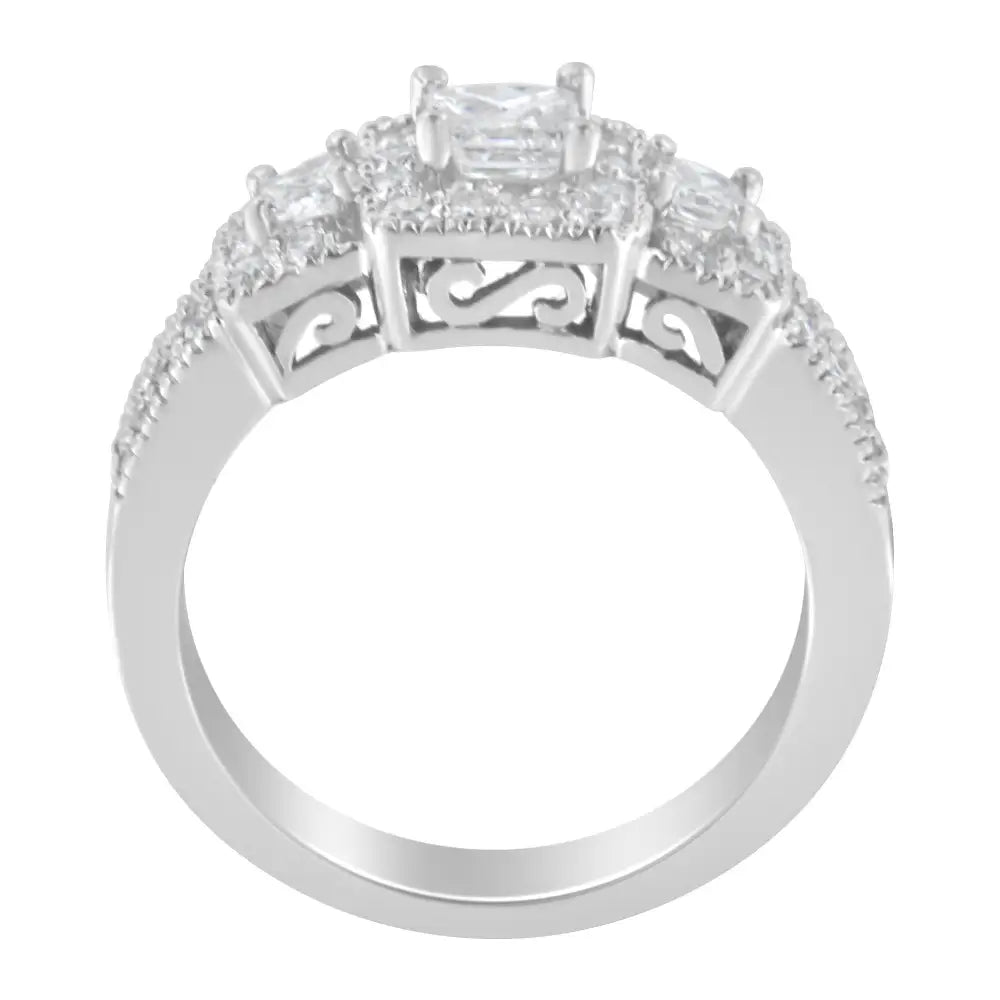 Exquisite 14k White Gold Diamond Three Stone Ring for Timeless Elegance