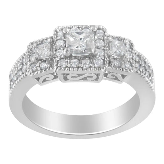 Exquisite 14k White Gold Diamond Three Stone Ring for Timeless Elegance