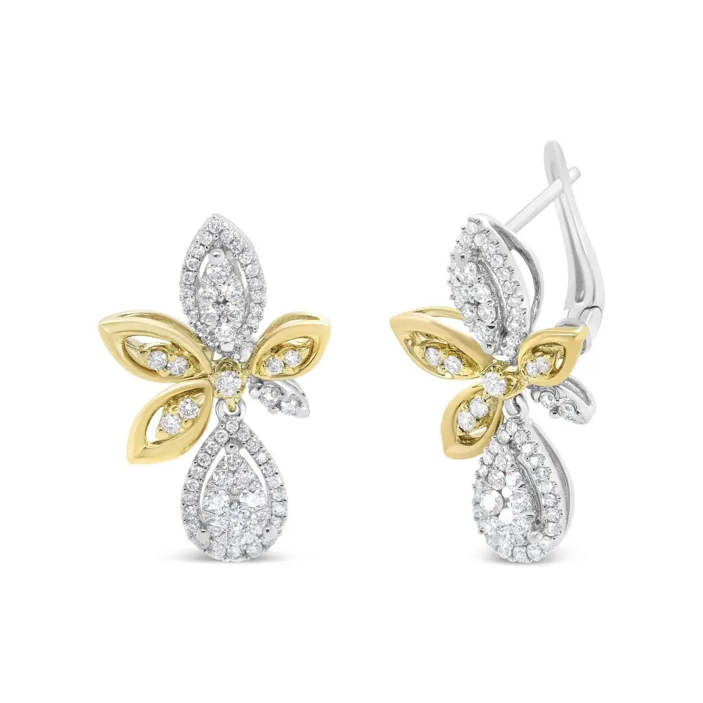 Exquisite 14k White Gold Drop Earrings with Round Pave-set Diamonds