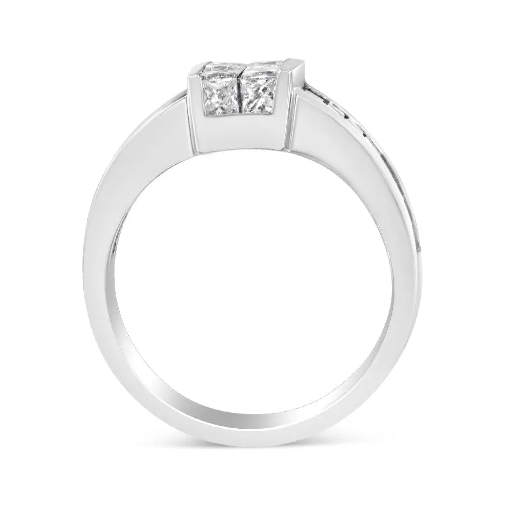 Exquisite 14k White Gold Invisible-set Princess Baguette Diamond Ring