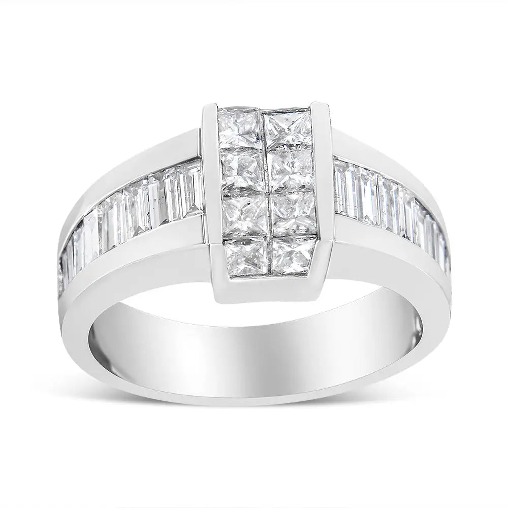 Exquisite 14k White Gold Invisible-set Princess Baguette Diamond Ring