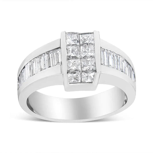 Exquisite 14k White Gold Invisible-set Princess Baguette Diamond Ring