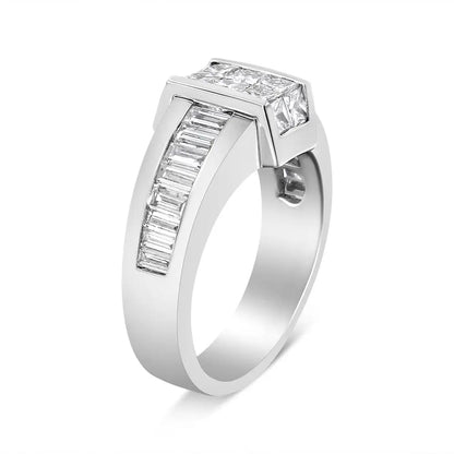 Exquisite 14k White Gold Invisible-set Princess Baguette Diamond Ring