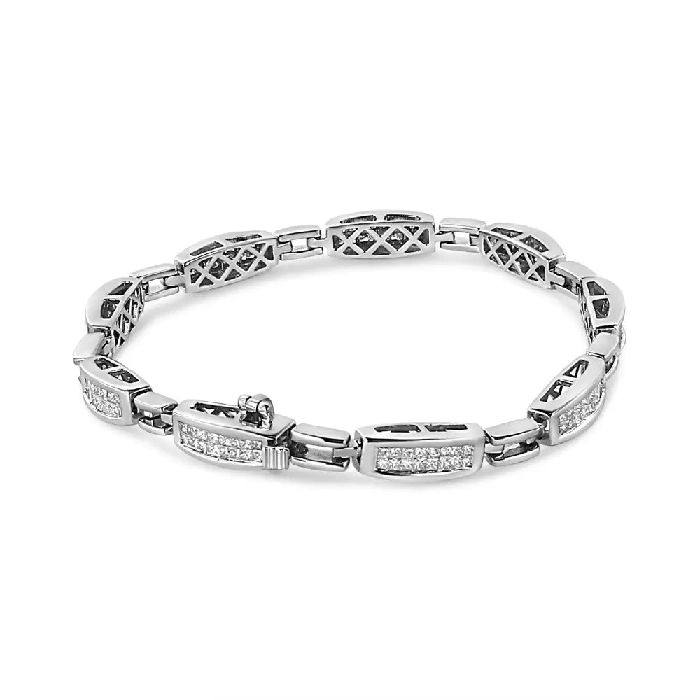 Exquisite 14k White Gold Invisible-set Princess Diamond Link Bracelet