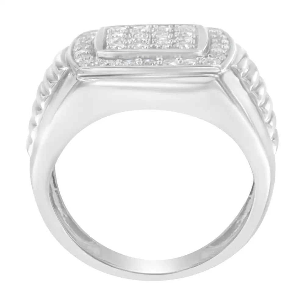 Exquisite 14k White Gold Men’s Diamond Squared Band for Timeless Elegance