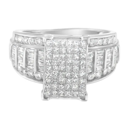 Exquisite 14k White Gold Mixed-cut Diamond Rectangle Invisible-set Ring