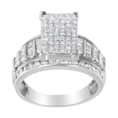 Exquisite 14k White Gold Mixed-cut Diamond Rectangle Invisible-set Ring