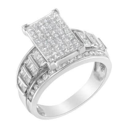 Exquisite 14k White Gold Mixed-cut Diamond Rectangle Invisible-set Ring