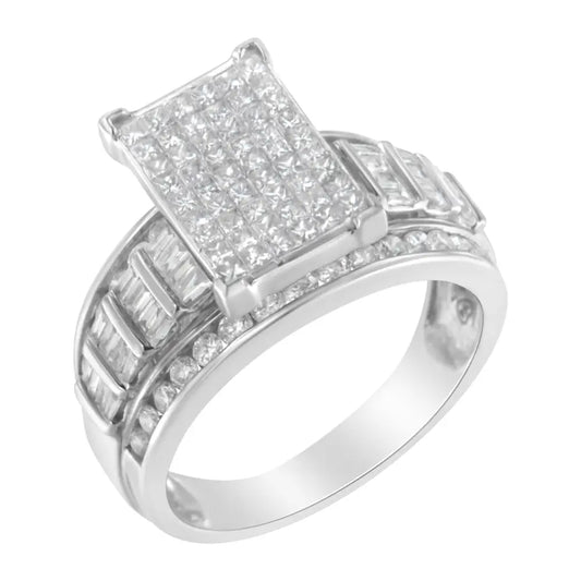 Exquisite 14k White Gold Mixed-cut Diamond Rectangle Invisible-set Ring