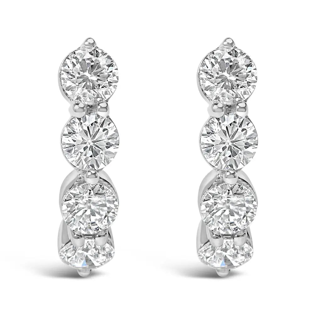 Exquisite 14k White Gold Open Hoop Stud Earrings with Cttw Round Lab Diamonds