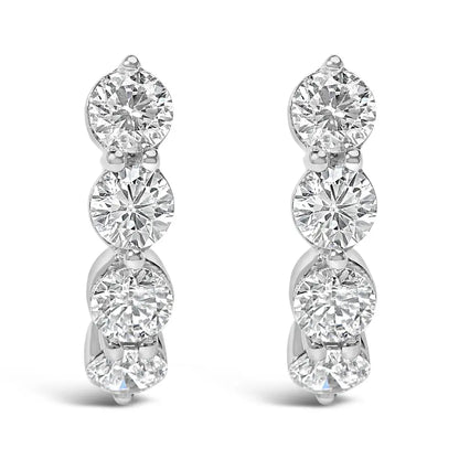 Exquisite 14k White Gold Open Hoop Stud Earrings with Cttw Round Lab Diamonds