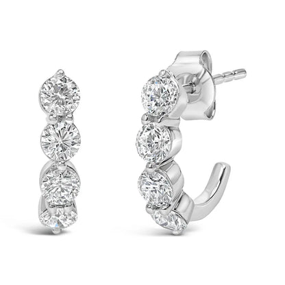 Exquisite 14k White Gold Open Hoop Stud Earrings with Cttw Round Lab Diamonds