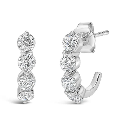 Exquisite 14k White Gold Open Hoop Stud Earrings with Cttw Round Lab Diamonds