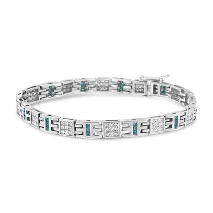 Exquisite 14k White Gold Princess-cut Blue Diamond Fashion Bracelet