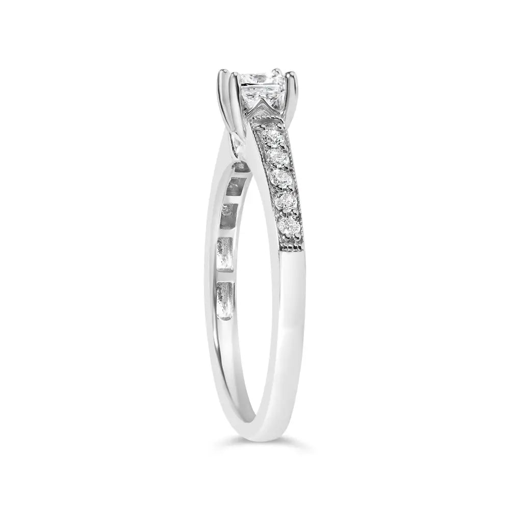 14k White Gold Diamond Engagement Ring – 1/2 Cttw Princess Cut Diamond Size 7