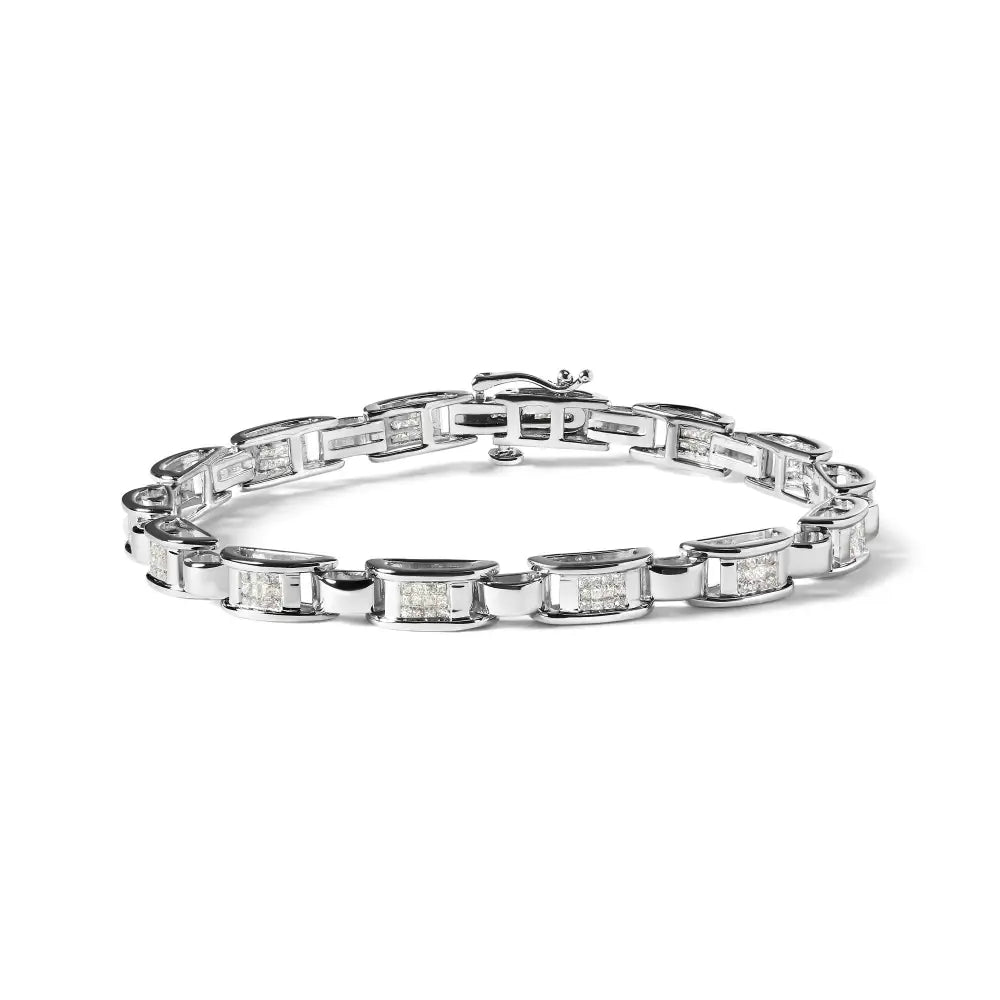 Exquisite 14k White Gold Princess-cut Diamond Link Bracelet