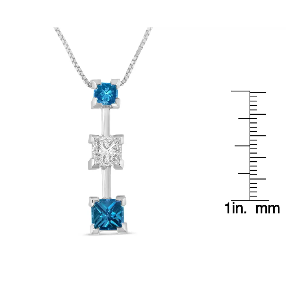 Exquisite 14k White Gold Princess Cut Diamond Necklace with Treated Blue Stones