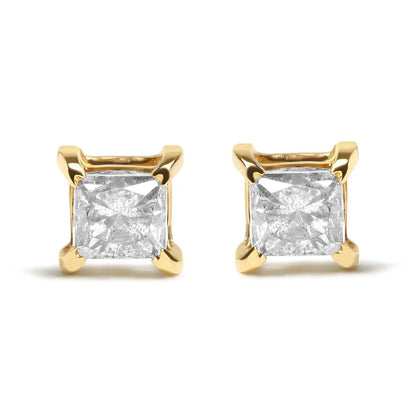 Exquisite 14k White Gold Princess-cut Treated Black Diamond Classic Studs