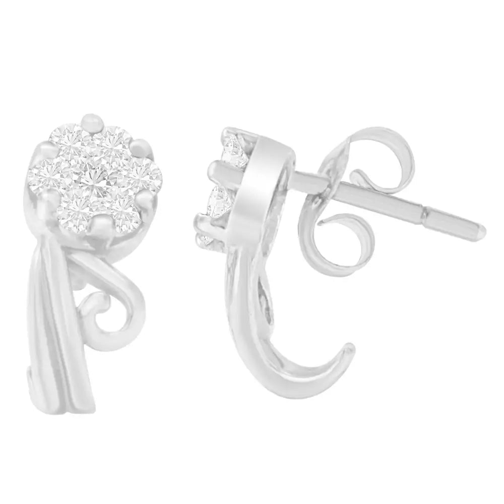 Exquisite 14k White Gold Round Cut Diamond Earrings Crafted to Shine