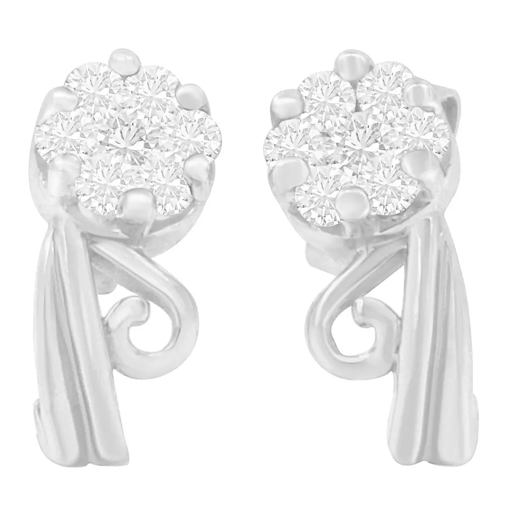 Exquisite 14k White Gold Round Cut Diamond Earrings Crafted to Shine