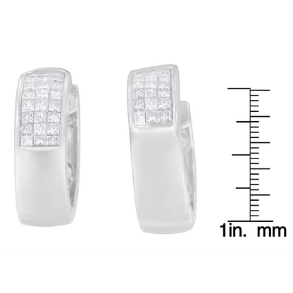 Exquisite 14k White Gold Round Cut Diamond Huggie Earrings - Earrings/earrings/