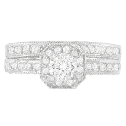 Exquisite 14k White Gold Round Cut Diamond Ring with 1 Ct Tdw