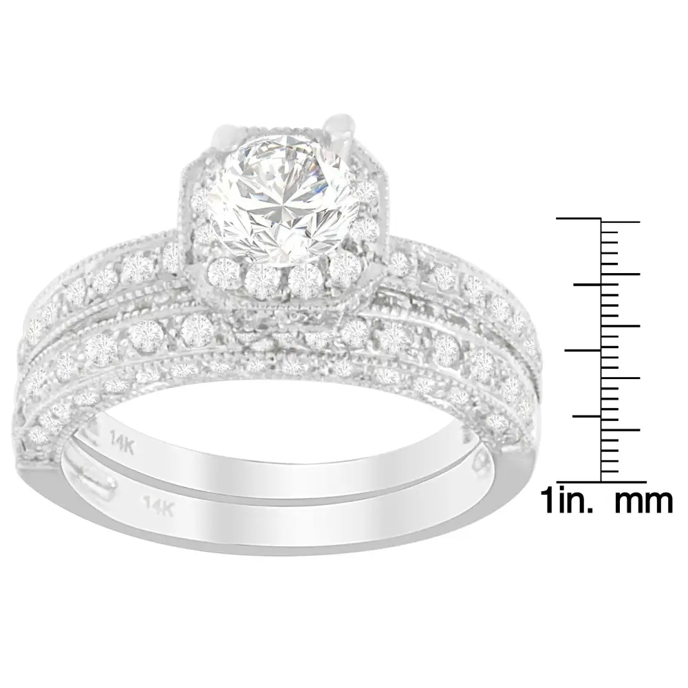 Exquisite 14k White Gold Round Cut Diamond Ring with 1 Ct Tdw