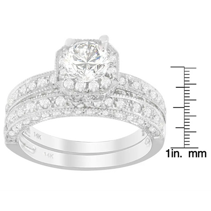 Exquisite 14k White Gold Round Cut Diamond Ring with 1 Ct Tdw