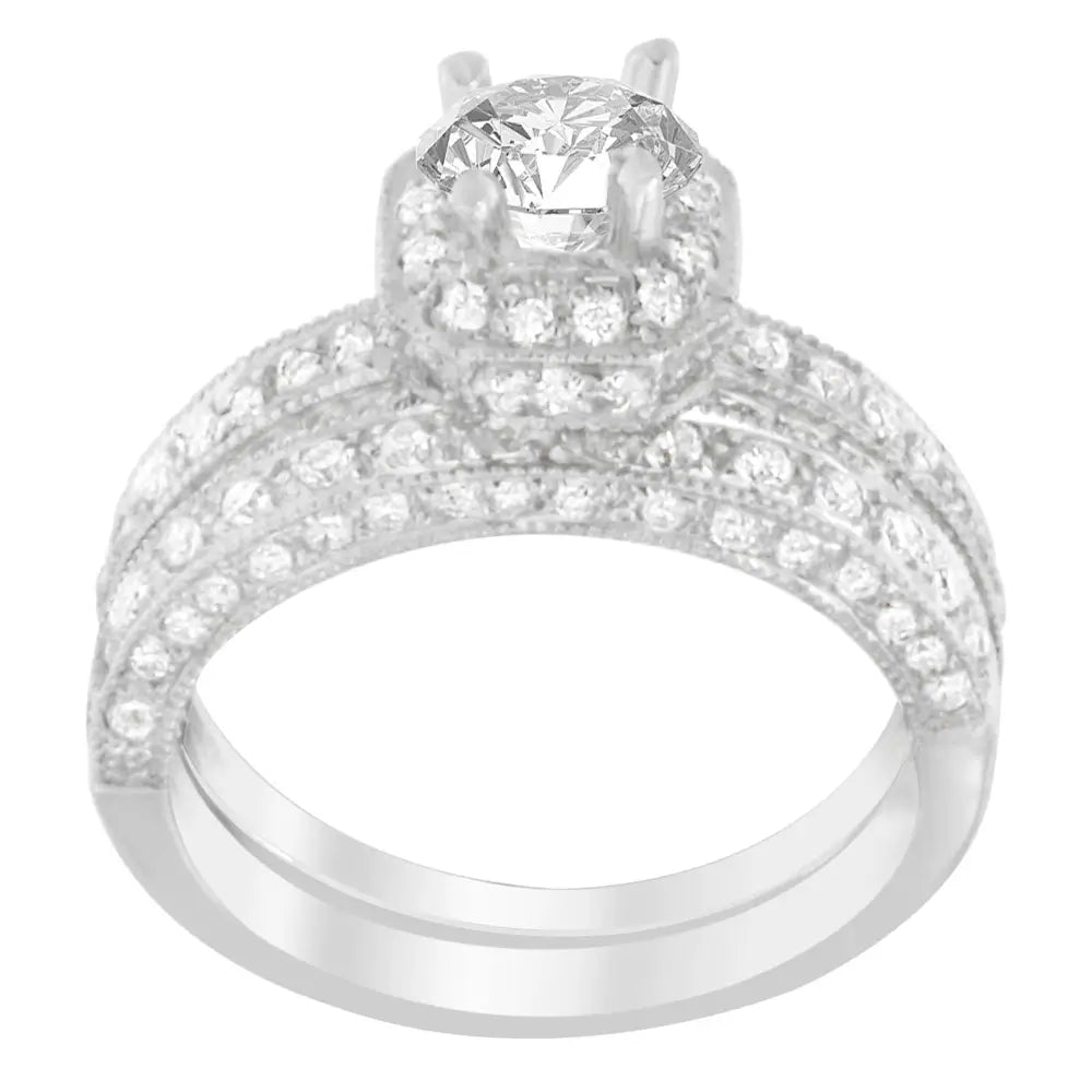 Exquisite 14k White Gold Round Cut Diamond Ring with 1 Ct Tdw