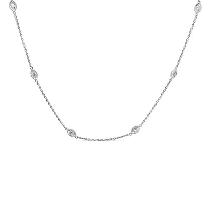 Exquisite 14k White Gold Round Diamond Marquise Shaped Collar Necklace