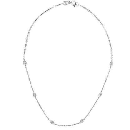 Exquisite 14k White Gold Round Diamond Marquise Shaped Collar Necklace