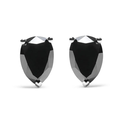 Exquisite 14k White Gold Treated Black Pear Shaped Solitaire Earrings