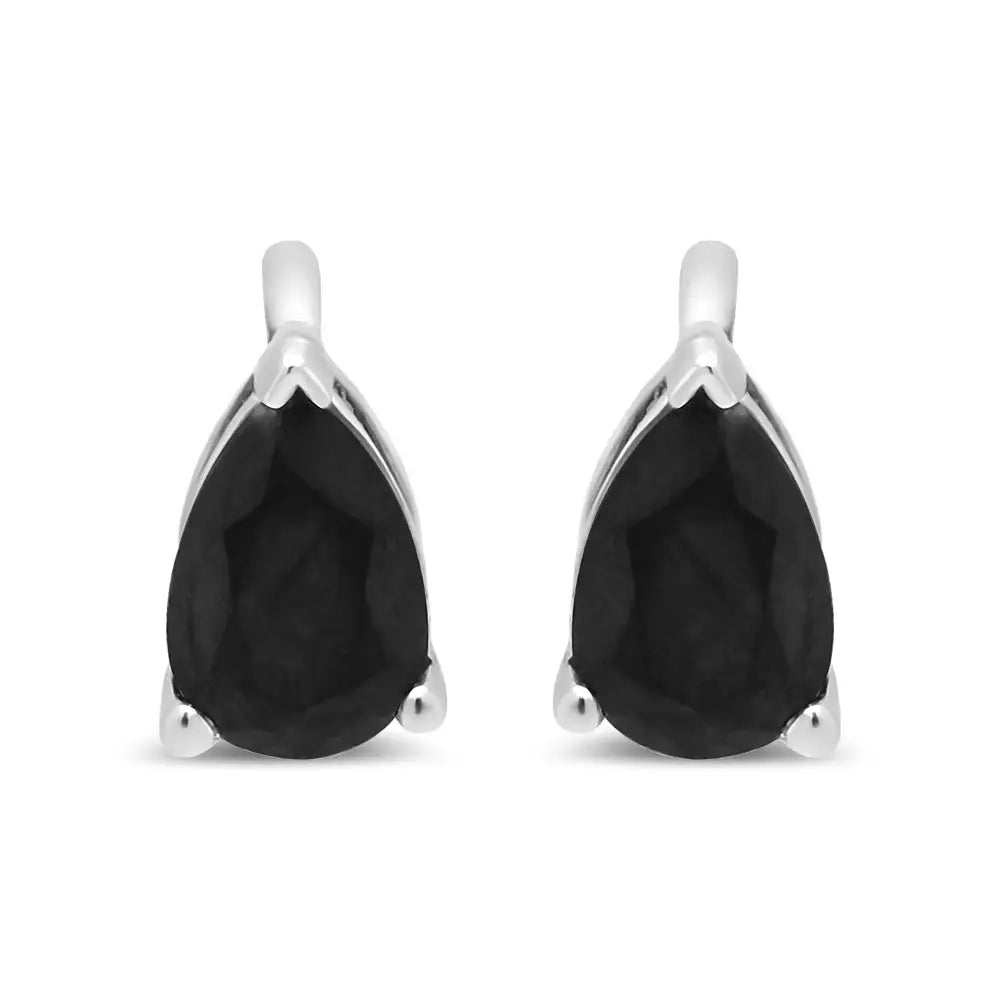 Exquisite 14k White Gold Treated Black Pear Shaped Solitaire Earrings