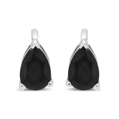 Exquisite 14k White Gold Treated Black Pear Shaped Solitaire Earrings