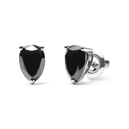 Exquisite 14k White Gold Treated Black Pear Shaped Solitaire Earrings