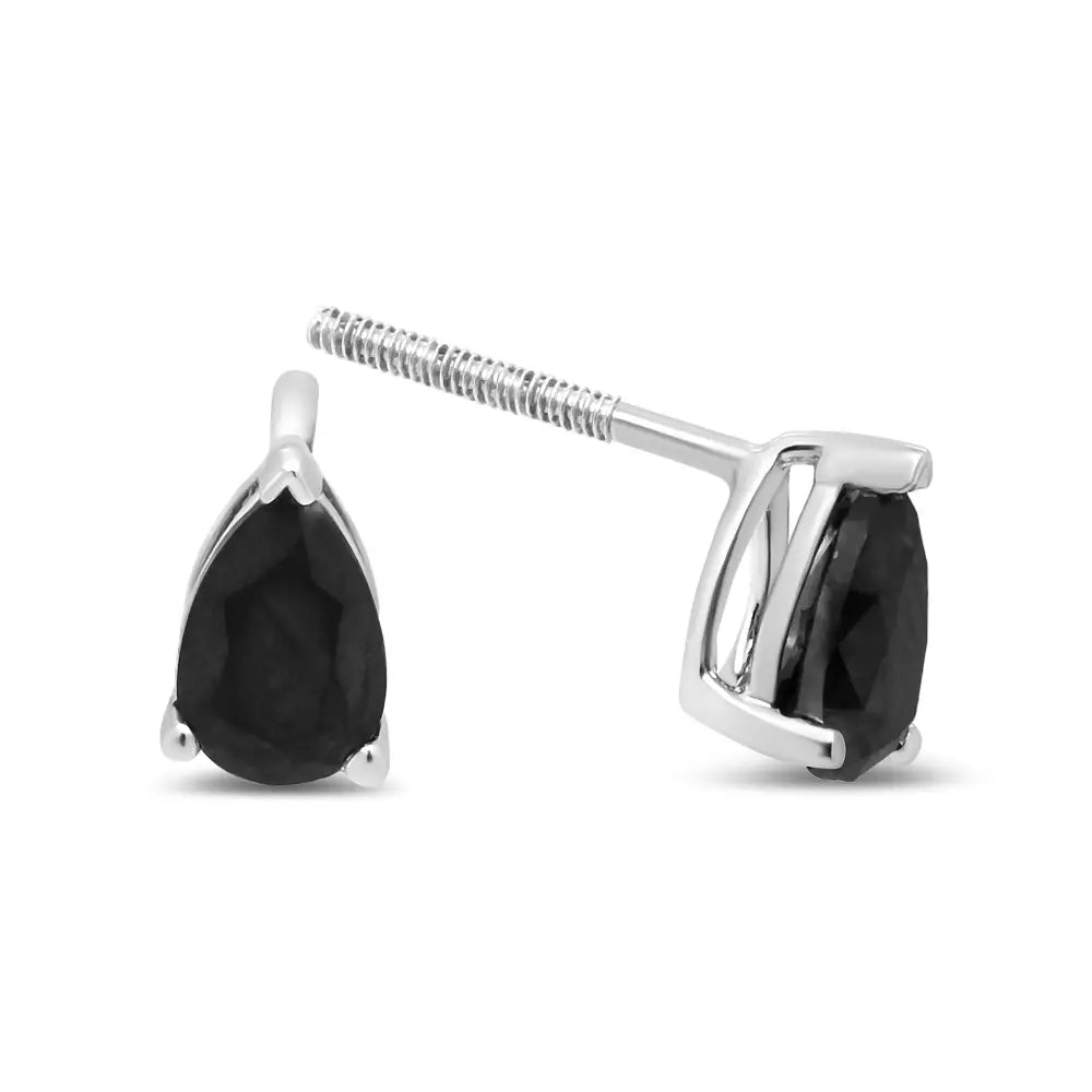 Exquisite 14k White Gold Treated Black Pear Shaped Solitaire Earrings