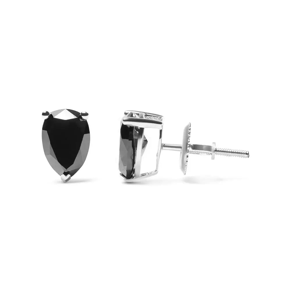 Exquisite 14k White Gold Treated Black Pear Shaped Solitaire Earrings