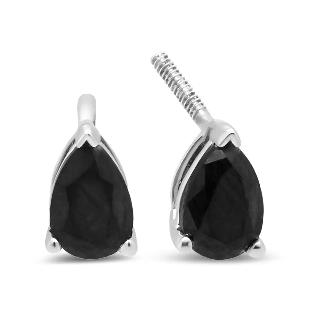 Exquisite 14k White Gold Treated Black Pear Shaped Solitaire Earrings