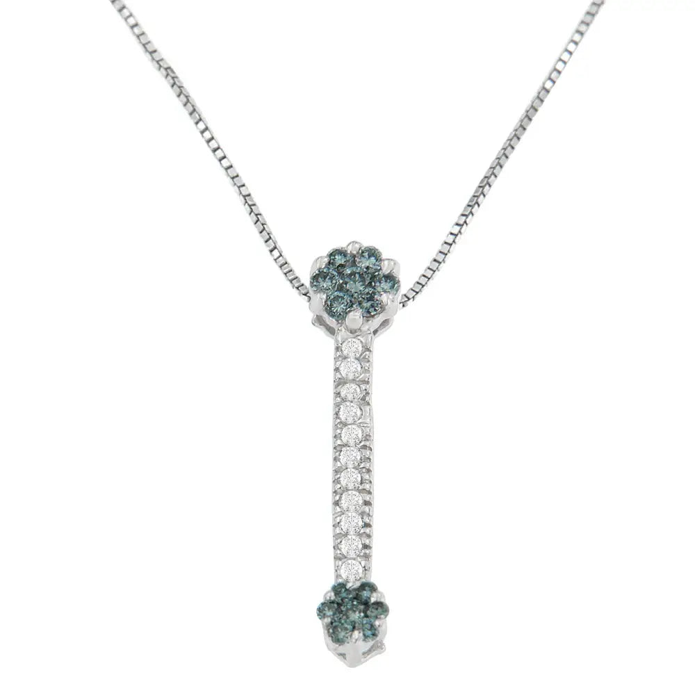 Exquisite 14k White Gold Treated Blue Round Diamond Drop Pendant