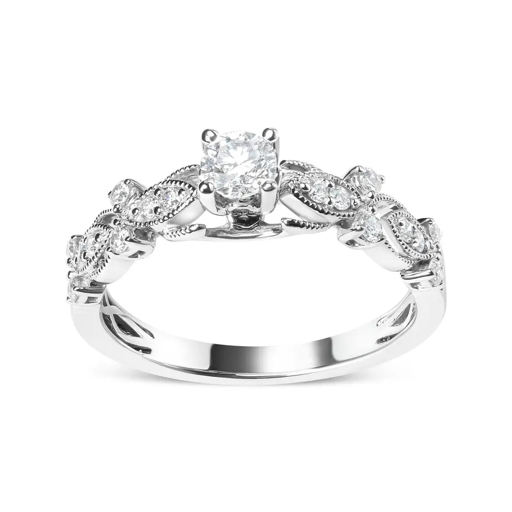 14k White Gold 1/2 Cttw Diamond Vintage Style Engagement Ring (g-h Vs2-si1)