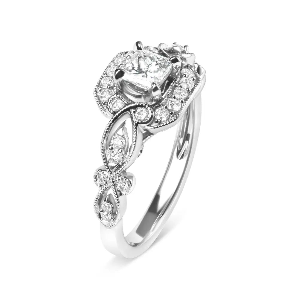 14k White Gold Diamond 3/4 Cttw Halo Engagement Ring - Size 7