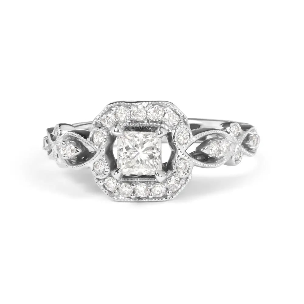 14k White Gold Diamond 3/4 Cttw Halo Engagement Ring - Size 7