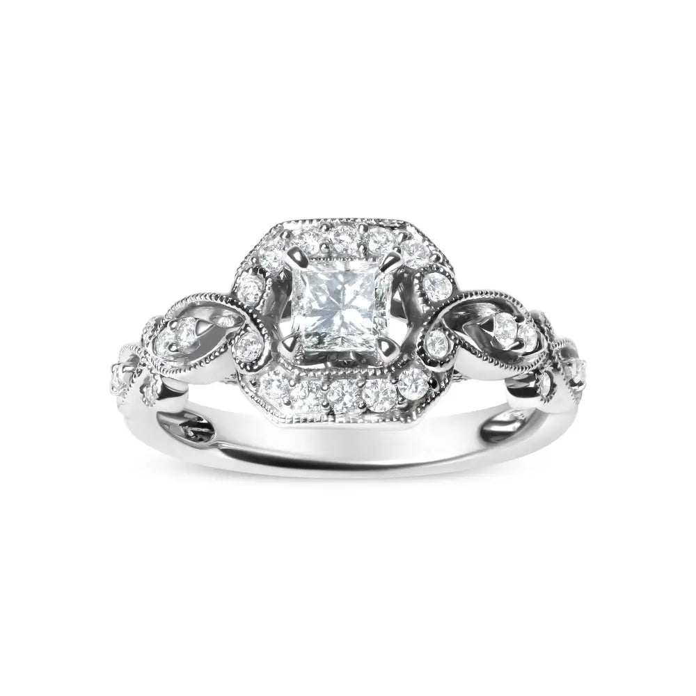 14k White Gold Diamond 3/4 Cttw Halo Engagement Ring - Size 7