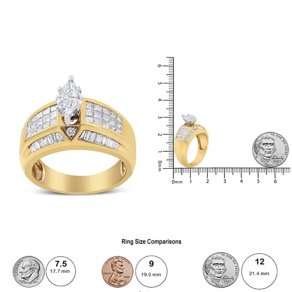 Exquisite 14k Yellow and White Gold Cttw Round Diamond Ring with Pie-cut Design