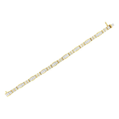 Exquisite 14k Yellow Gold Baguette and Princess-cut Diamond Bracelet